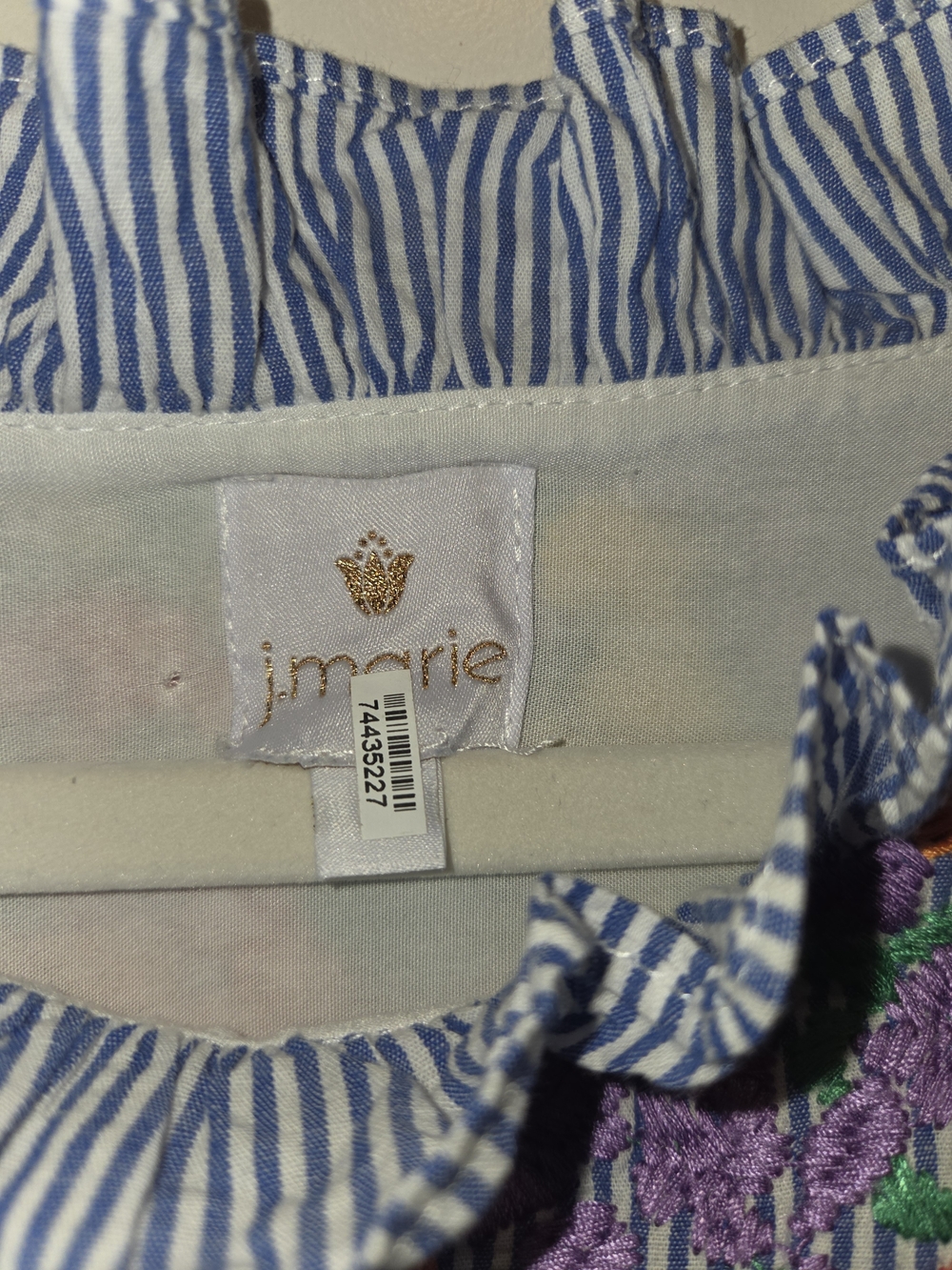 Blue Pinstripe Casual Midi Dress with Multicolor Floral Smocking - Picture 13 of 13